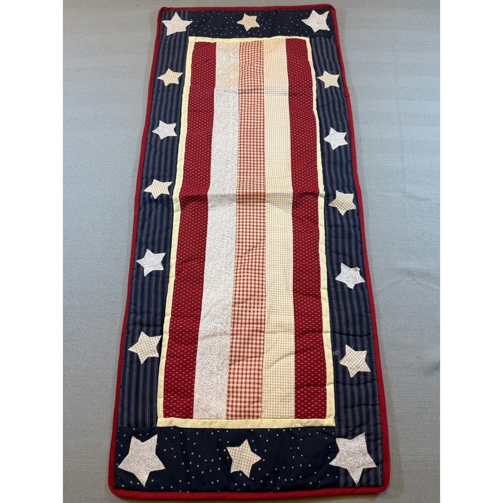 Terry's Village Patriotic Americana Quilted Table Runner Stars Stripes Red Blue